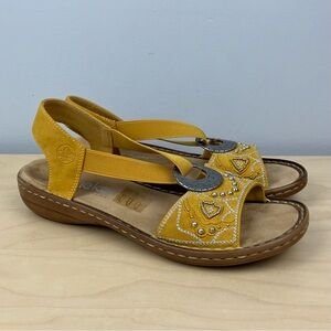 Rieker Women’s Size 41 / 9-9.5 Regina Beaded Yellow Leather Slingback Sandals